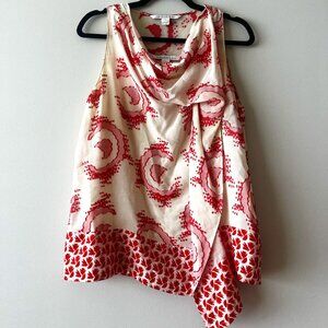 Diane von Furstenberg Red & White Cowl Neck Blouse - Size 10